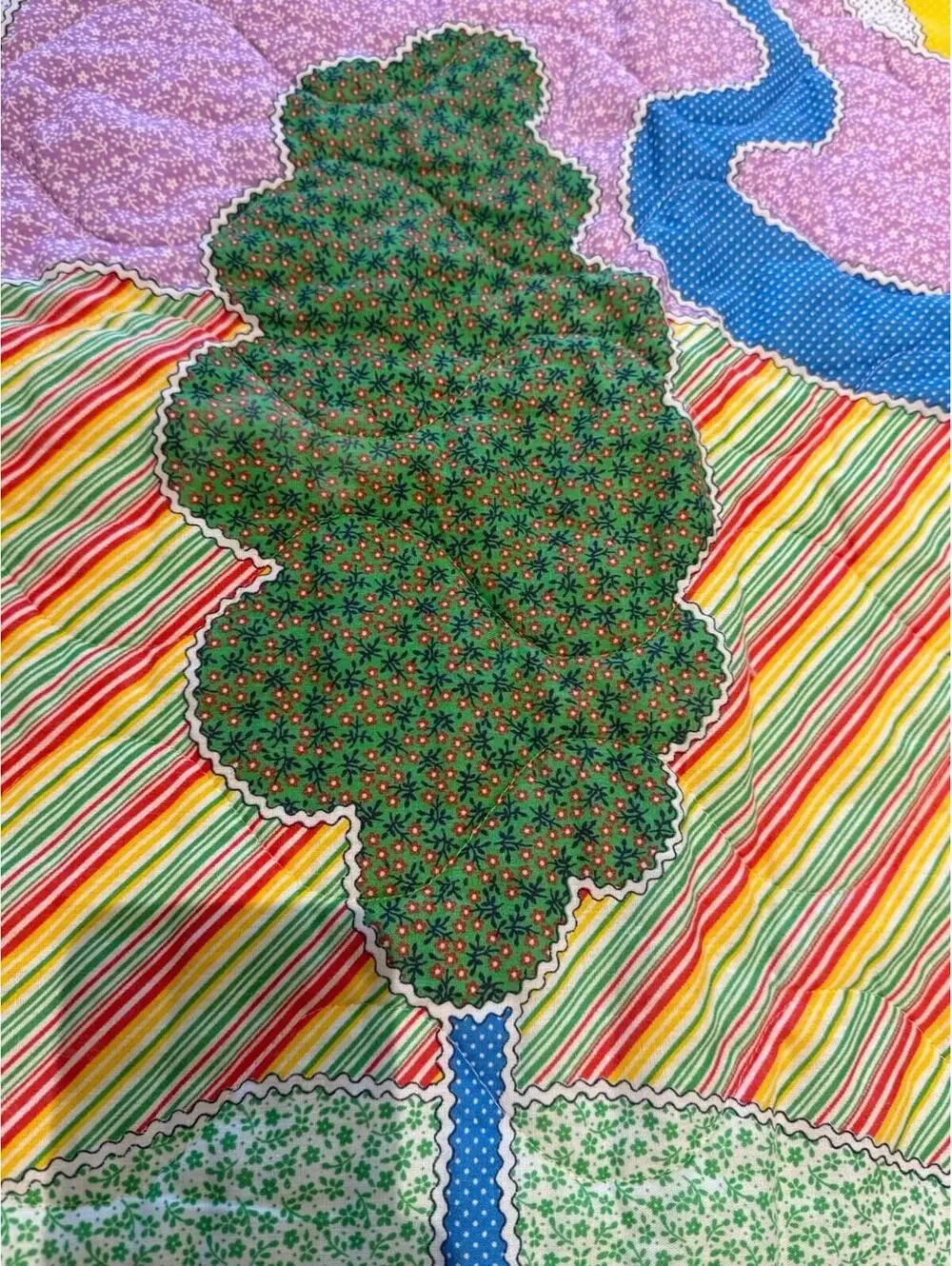 Handmade Baby Quilt Wallhanging Design Printed On Rainbow 32.5” X 40”